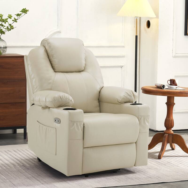 MCombo Small Power Lift Recliner Chair with Massage and Heat for Elderly, 3 Positions and USB Ports Faux leather 7141