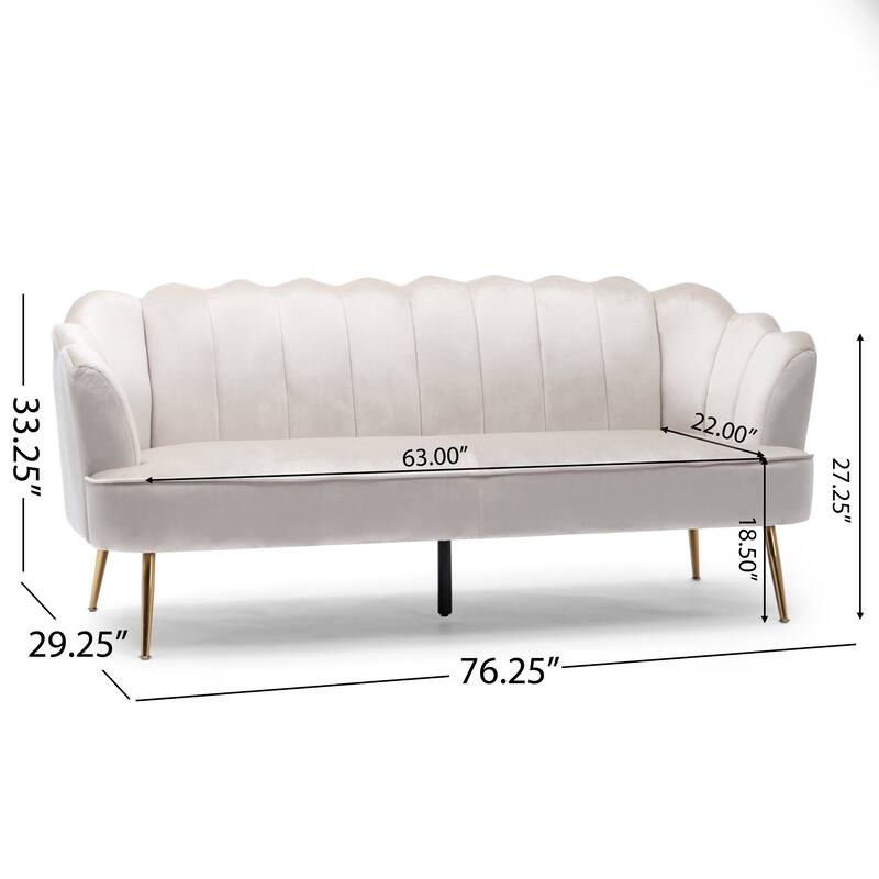 Reitz Glam Velvet Shell 3 Seater Sofa by Christopher Knight Home - 76.25" L x 29.25" W x 33.50" H