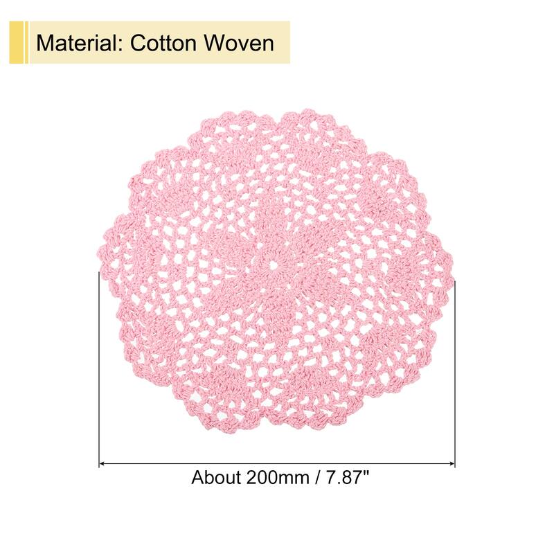 Crochet Doilies, 8 Inch - Handmade Crochet Cotton Coaster - Pink - 8Pcs