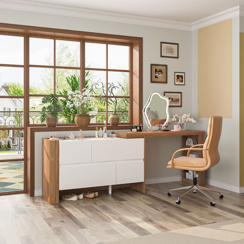 83.8" Multi-Functional Home Office Desk - Easy to Clean Dresser Table