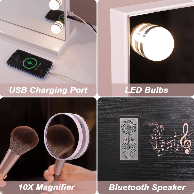 Large Hollywood Mirror with Bluetooth Speaker & Touch Screen