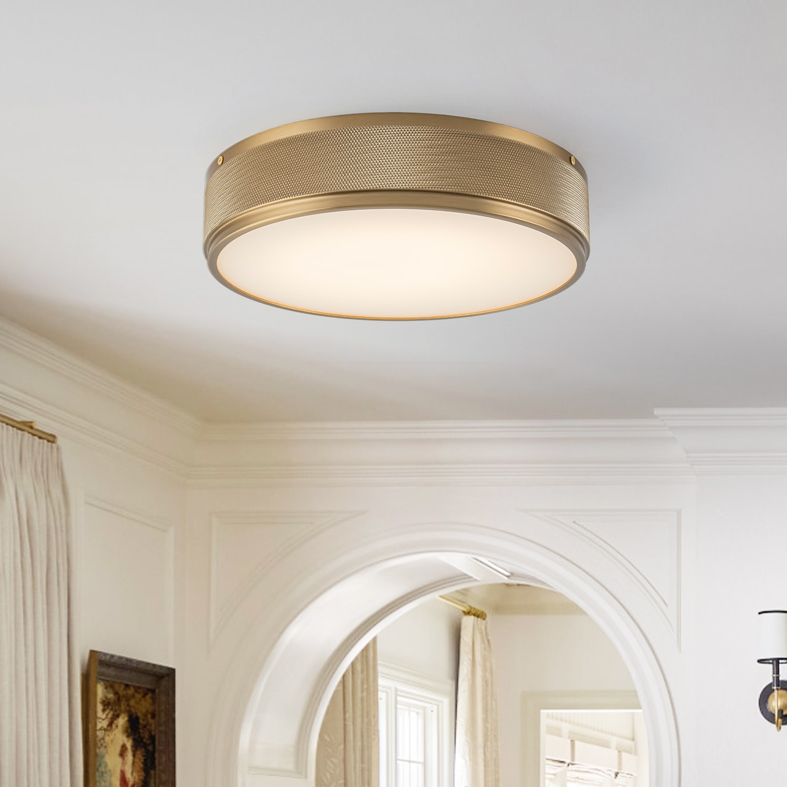 Modern Gold LED Flush Mount Ceiling Light with Opal Glass Shade
