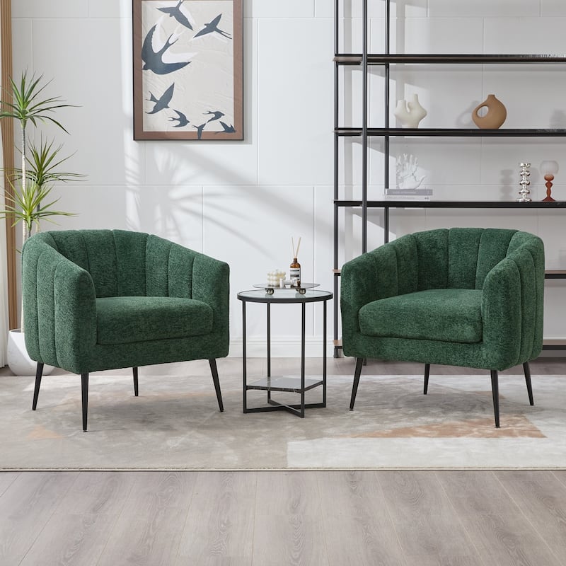 Modern Upholstered Vanity Barrel Accent Chair with Metal Legs, Lounge Chair Single Sofa Round Leisure Armchair