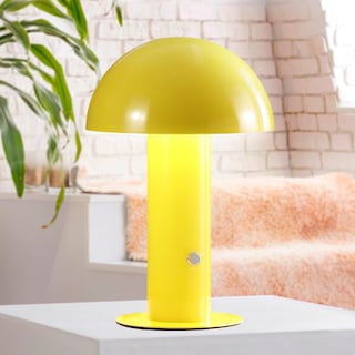 Porcini 10.75" Contemporary Bohemian Rechargeable/Cordless Iron Integrated LED Mushroom Table Lamp, by JONATHAN  Y