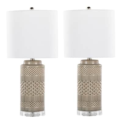 Casa 21" Ceramic Table Lamp w/ Cylindrical Base & Linen Shade (Set of 2)