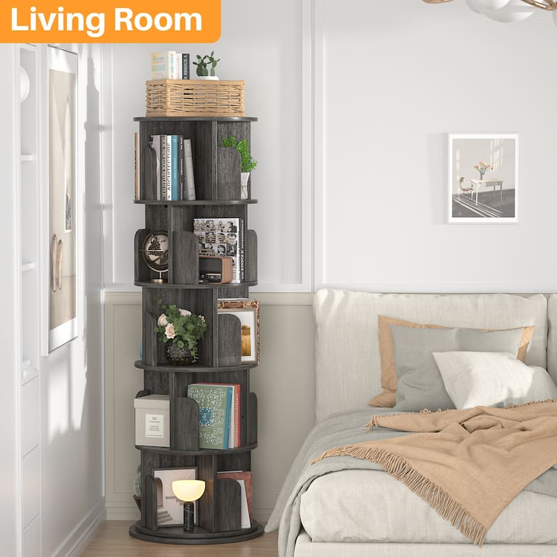4/5 Tiers Round Rotating Bookcase, Revolving Floor Standing Bookshelf Corner Organizer Display