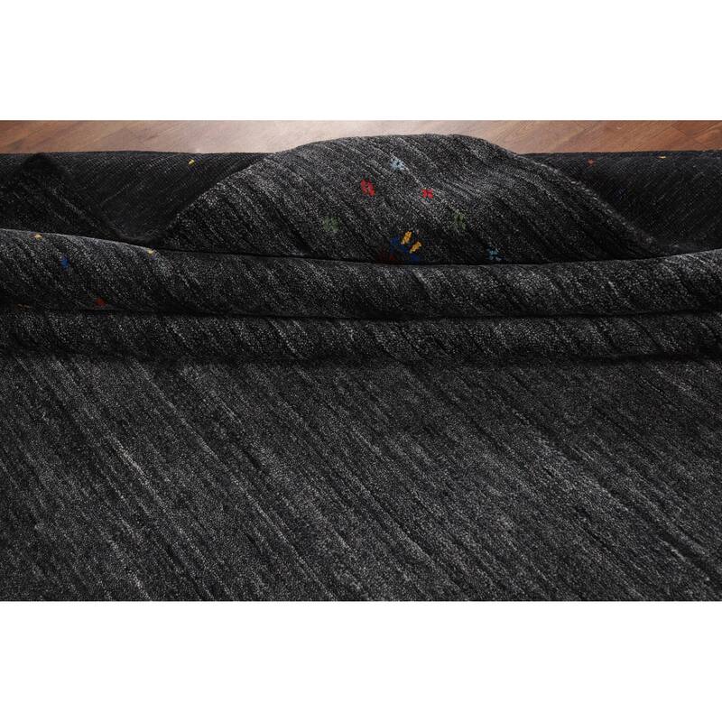 Charcoal Gabbeh Oriental Area Rug Hand-Knotted Silk Carpet - 8'10" x 11'9"