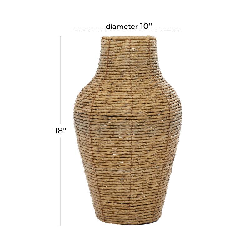 Natural Brown Open Weave Seagrass Bohemian Vase Collection