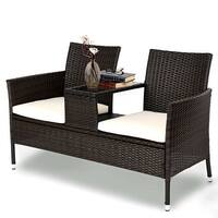 Costway Patio Rattan Chat Set Seat Sofa Loveseat Table Chairs Conversation Cushioned