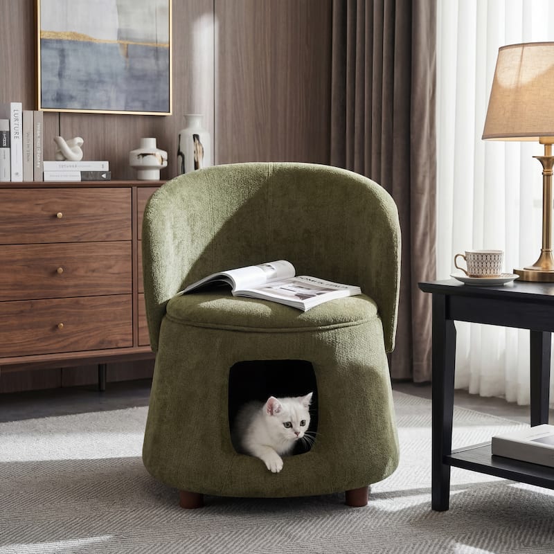 Christopher Knight Home - Modern 2-in-1 Acacia Upholstered Accent Chair with Hidden Pet-Friendly Nook & Convertible Storage Seat