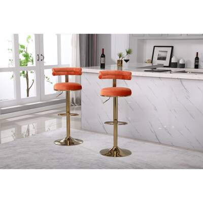 Swivel Bar Stool Adjustable Counter Height Bar Stool Kitchen Dining Cafe Hydraulic Bar Chair with Padded Back (Set of 2), Orange
