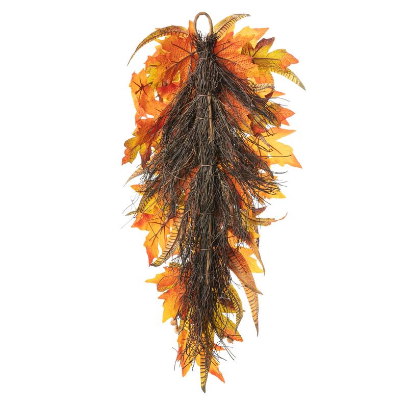 Glitzhome 26"H Fall Sunflower Pumpkin Lotus Leaf Teardrop Swag for Thanksgiving