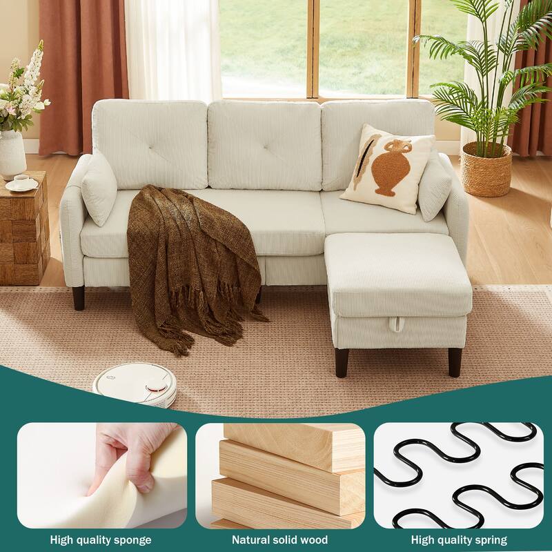 77.17" Corduroy 3 Pieces Living Room Sets with Sofa, Ottoman and Loveseat