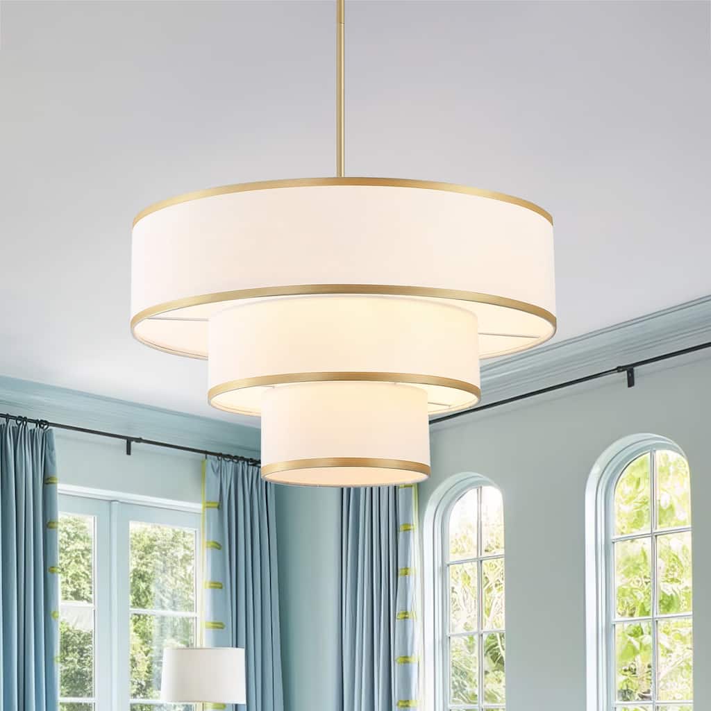 GetLedel 5-Light Modern 3-Tier Fabric Drum Chandelier