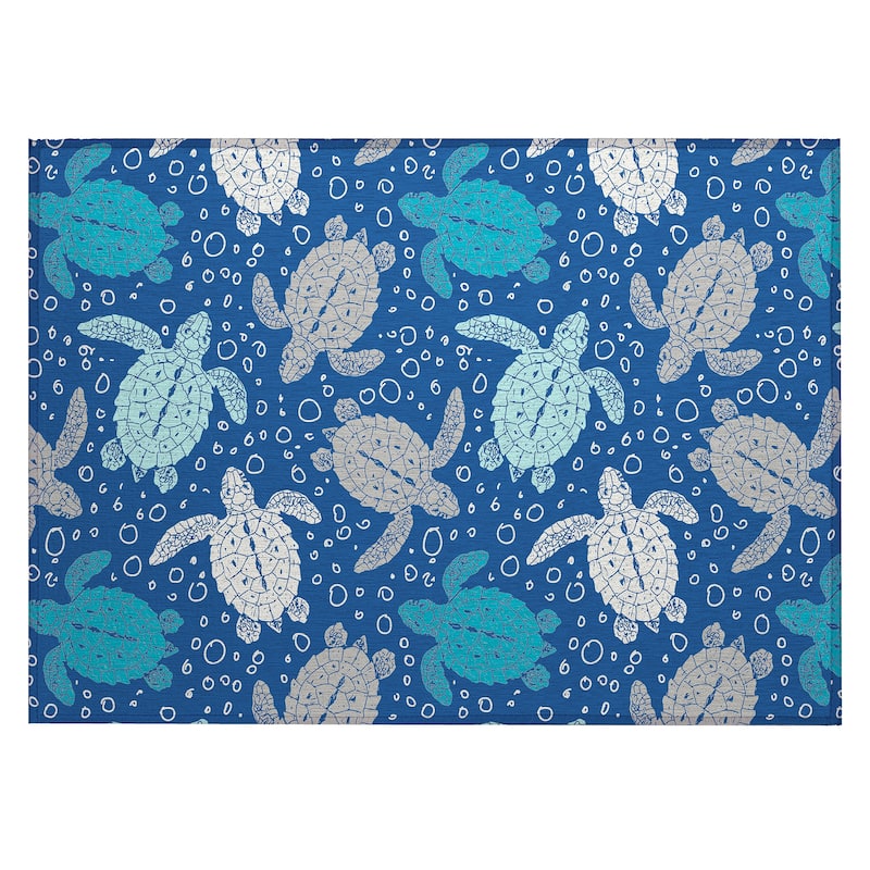 Indoor/ Outdoor Surfside Turtle Washable Rug New - Blue - 1'8" x 2'6"