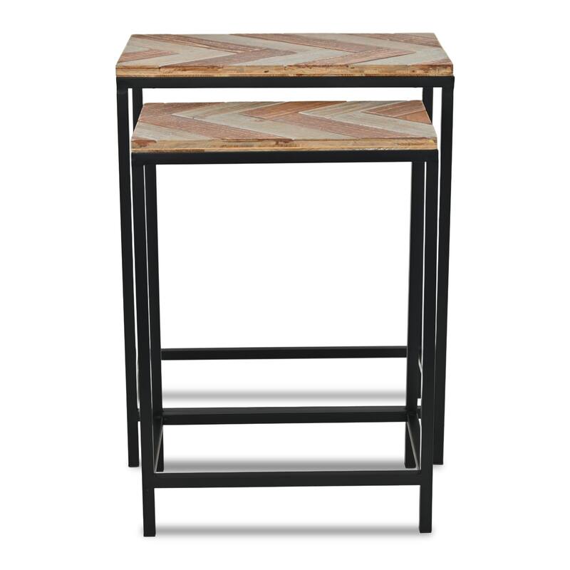 Brown Wood and Metal Side Tables (Set of 2)