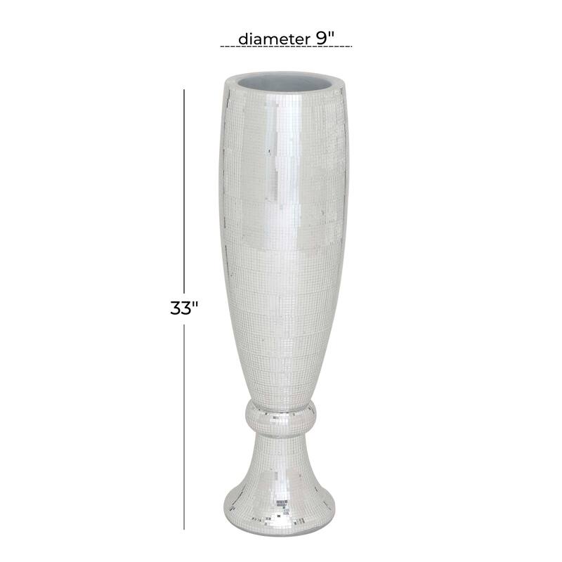 Polystone Tall Champagne Flute Shape Vase with Mosaic Mirror Inlay - Silver - Roche River Decor