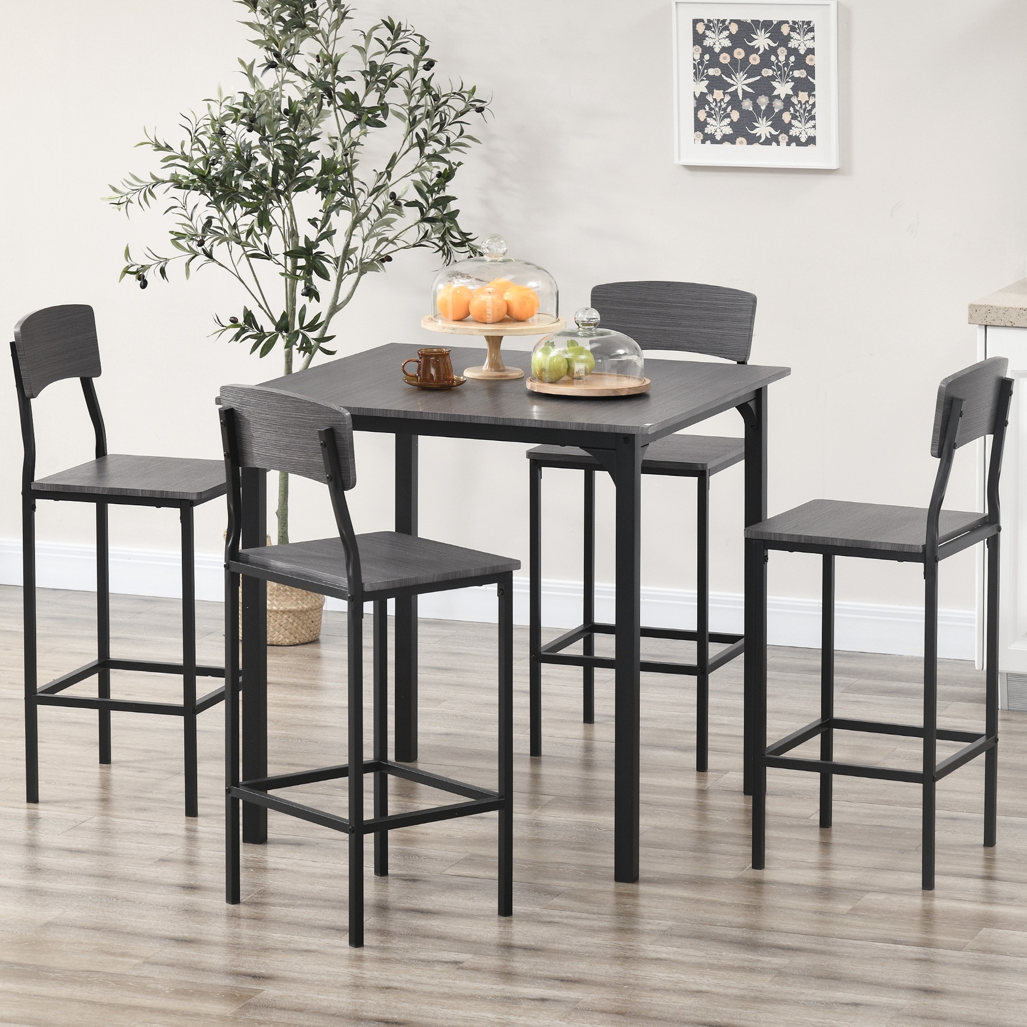 HOMCOM Counter Height Bar Table Set for 4 Square Kitchen Table and Chairs Set with Footrest Gray On Sale Bed Bath Beyond 38858477