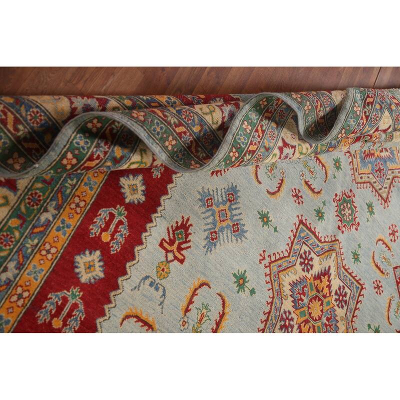 Geometric Blue Kazak Oriental Area Rug Handmade Wool Carpet - 9'11" x 12'8"