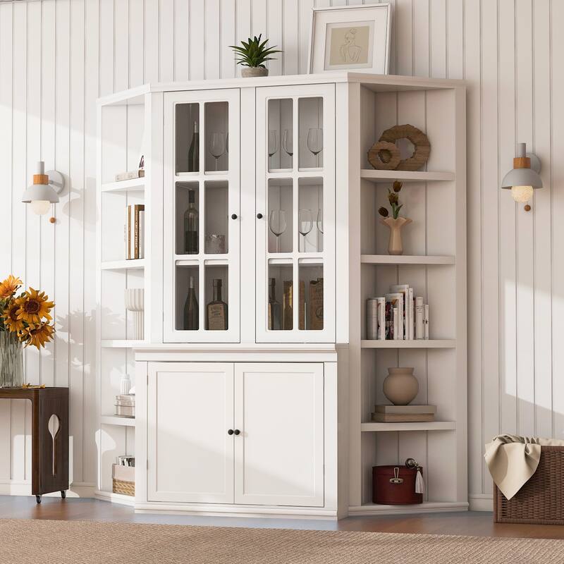 75.25in Tall Display Cabinet and Two Triangle Sided Bookshelves