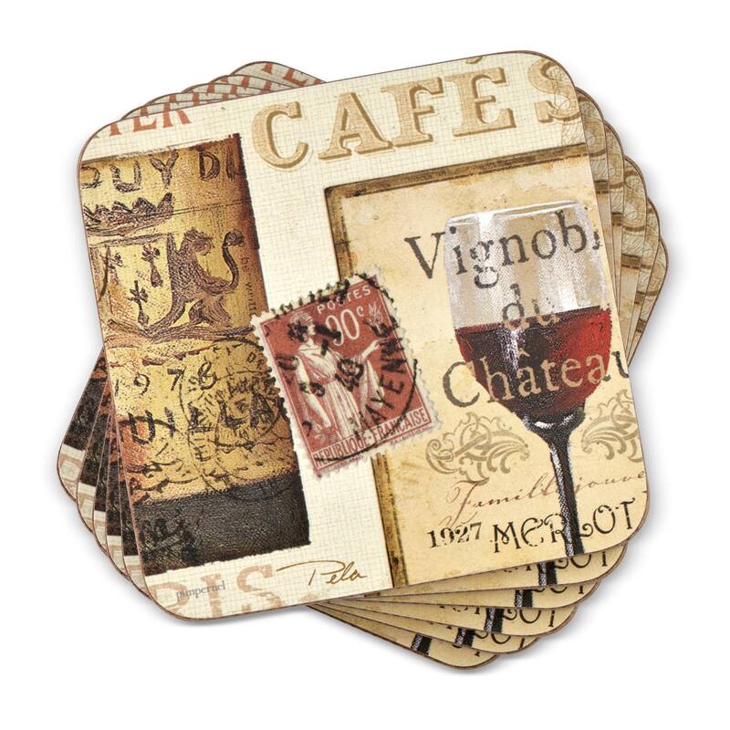 Pimpernel Set of 6 The French Cellar Coasters - 4 Inches Sq. - 4 Inches Sq.