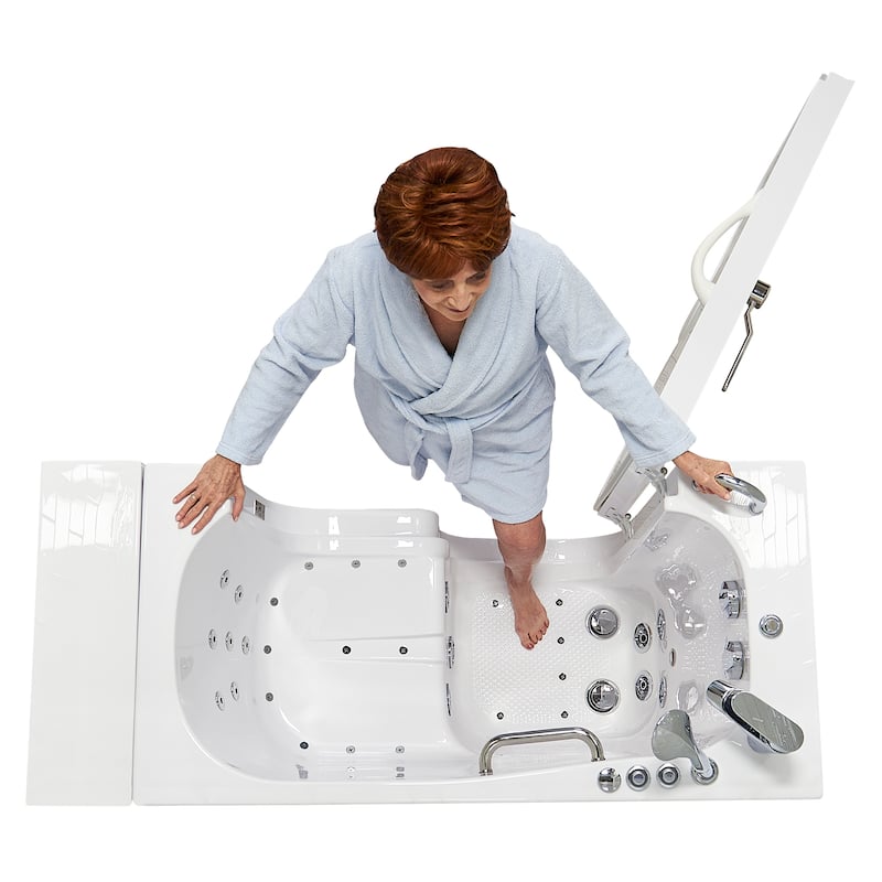 Ella Wheelchair Transfer 26x52 Acrylic Hydro Massage Walk-In Bathtub & Outward Swing Door Fast Fill Faucet 2" Dual Drain
