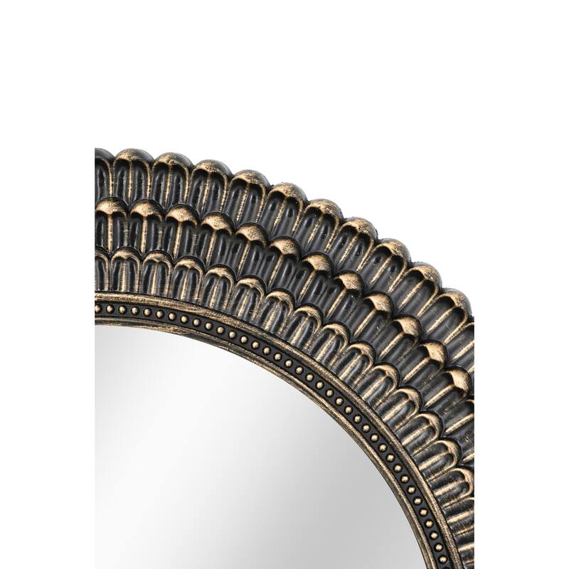 D26.5" Round Black And Gold Wooden Accent Mirror With Woven Texture - Black+Gold