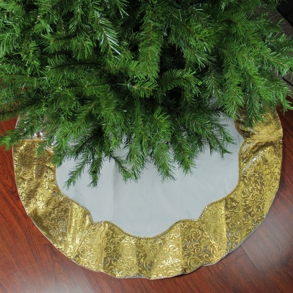 Shop 48 White And Gold Two Toned Flourish Christmas Tree Skirt