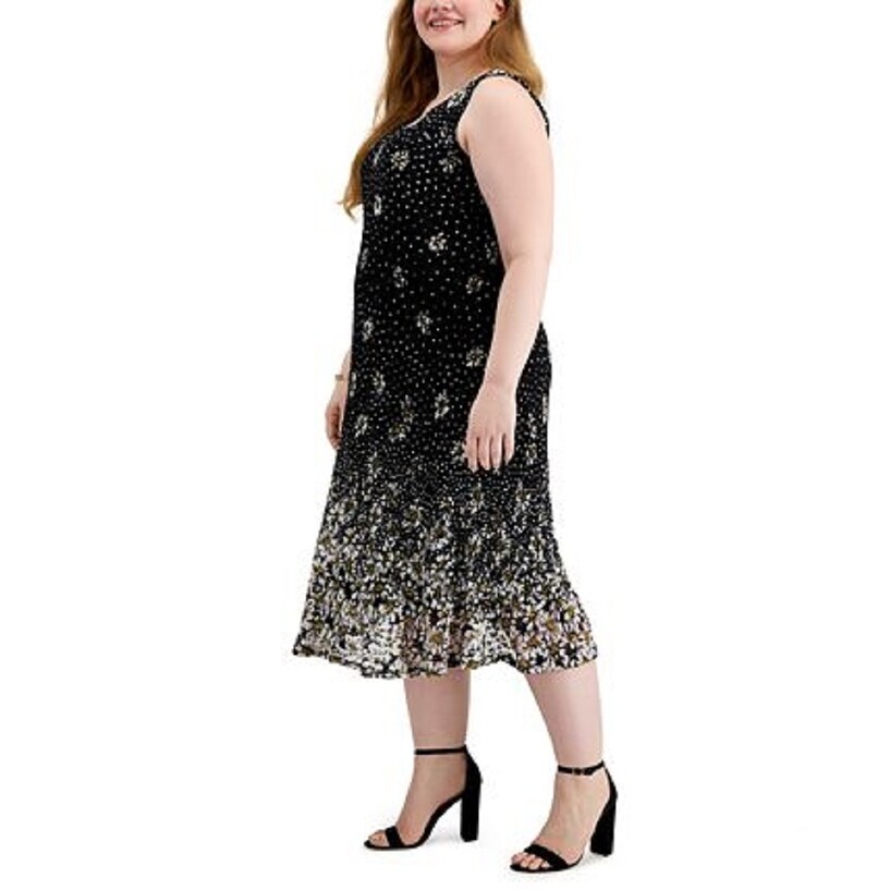 Robbie Bee Women's Embroidered Midi Dress Black Size 1X - Bed Bath & Beyond  - 40628546
