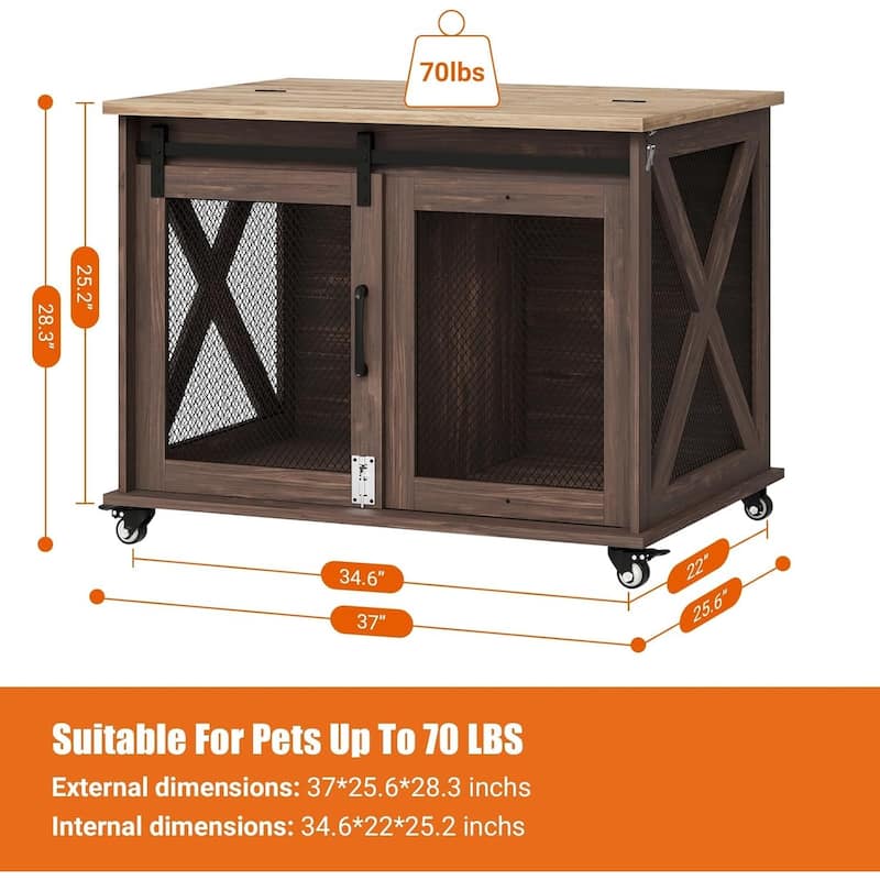 Furniture Dog Crate Table with Flip Top, Sliding Door, Divider