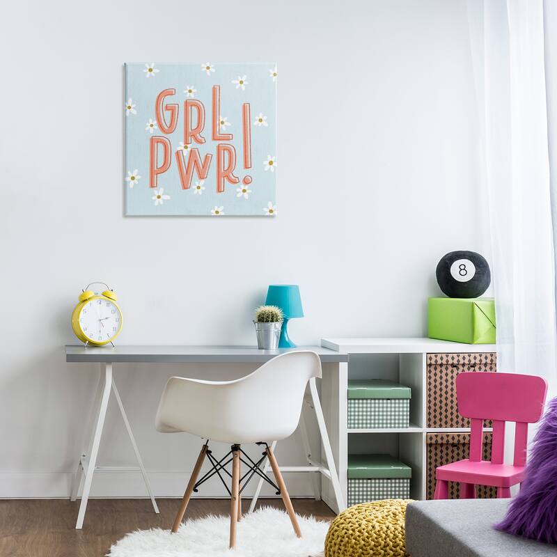 Stupell Girl Power with Daisy Patterns Canvas Wall Art Design By Sarah Hickman