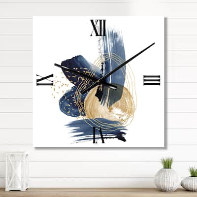 Designart 'Landscape of Dark Blue Mountains & Gold Strokes II' Modern wall clock