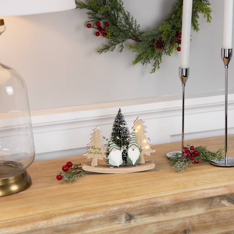 LED Lighted Gnomes and "Merry Christmas" with Trees Decoration - 6.5"