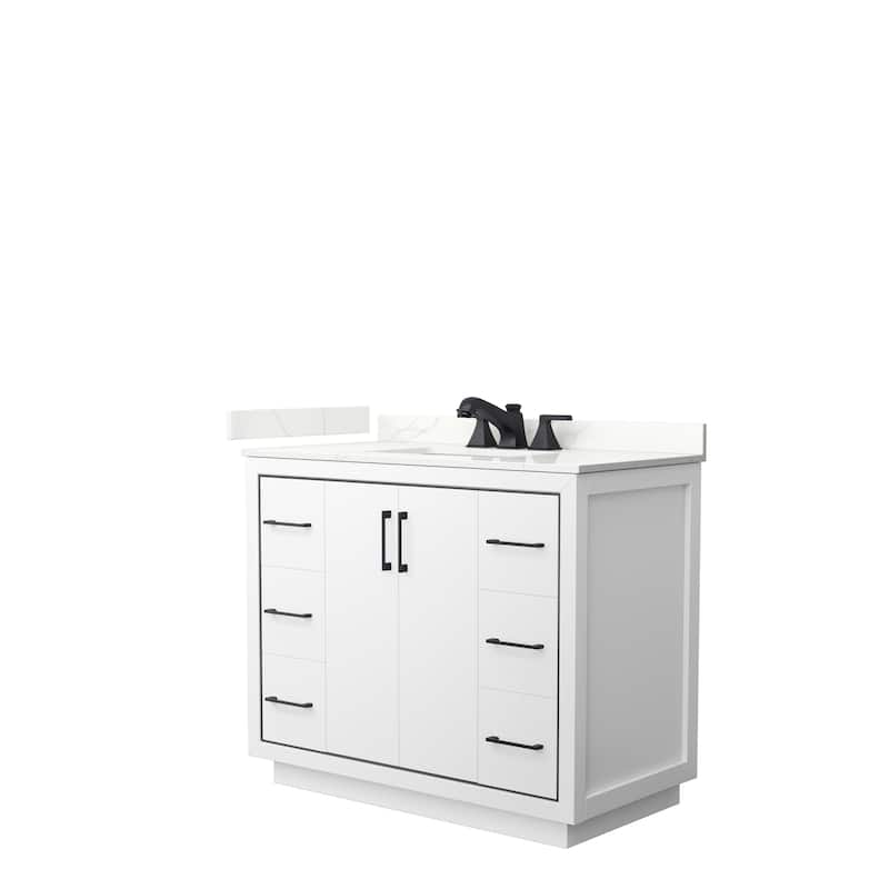 Icon 42-inch Single Vanity, Quartz Top - White, Black Trim, Giotto Quartz Top