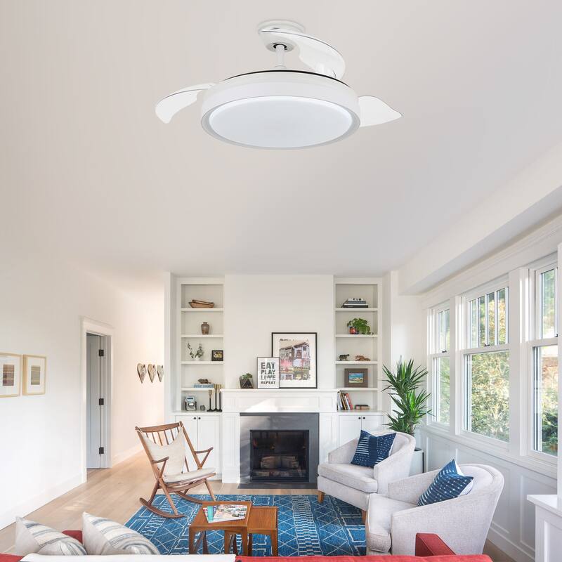 CurveCurio 42 in. Ceiling Fan with Concealable Fan Blades, 6 Fan Speed 3 Light Tone Remote Control Fan for Bedroom
