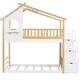 preview thumbnail 3 of 10, Twin-over-Twin Bunk Bed Playhouse Wood House Bed with Storage Stairway and Guard Rail