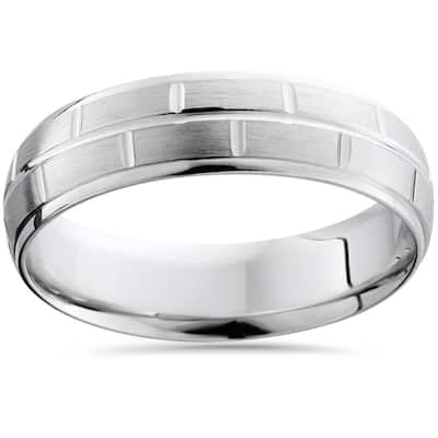 Mens 6mm Handmade Brushed Wedding Band White Gold
