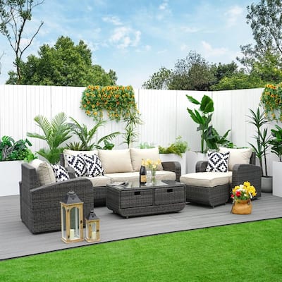 5-piece Wicker Patio Chat Set with Drawer Table