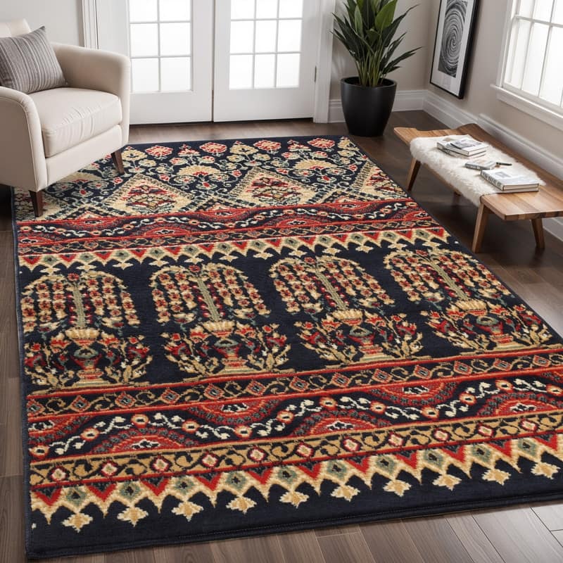 Superior Elegant Adena Bohemian Eclectic Indoor Area Rug - 5' x 8' - Black