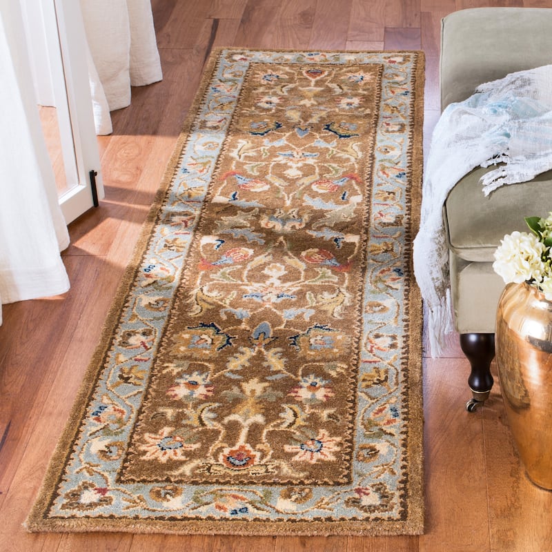 SAFAVIEH Handmade Bergama Valentyna Oriental Hand-spun Wool Rug - 2'3" x 10' Runner - Brown/Blue