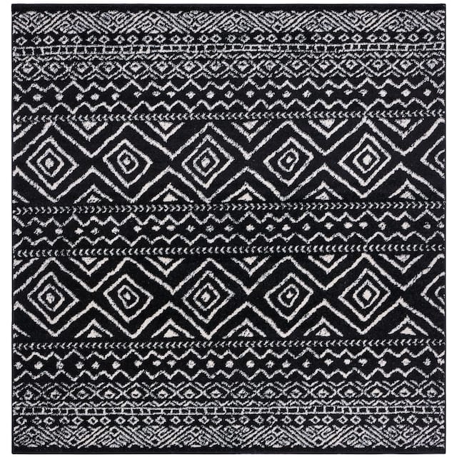 SAFAVIEH Tulum Shima Moroccan Boho Distressed Rug - 5' x 5' Square - Black/Ivory