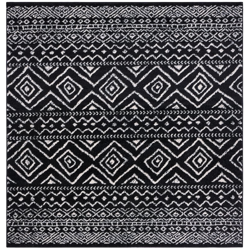 SAFAVIEH Tulum Vassilia Moroccan Boho Distressed Rug - 3' Square - Black/Ivory