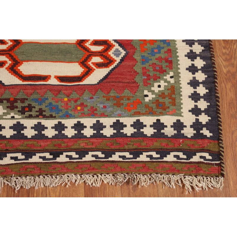 Kilim Qashqai Persian Vintage Rug Hand-Woven Reversible Wool Carpet - 4'1"x 6'0"