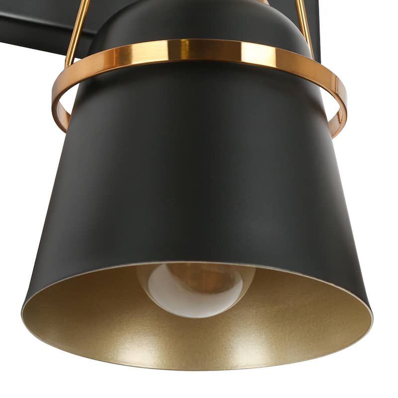 Modern Contemporary Black Gold 3-Light Bathroom Vanity Lights with Cone Metal Shade - L 21.5'' x W 5.7'' x H 10''