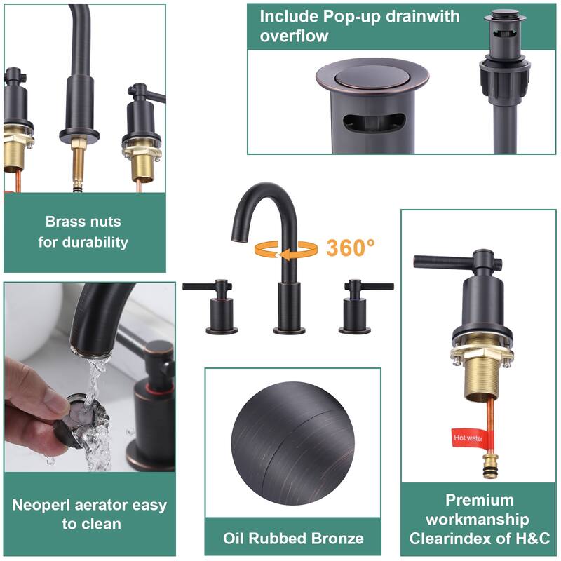 WOWOW Widespread 8 in. Double Handle Bathroom Faucet