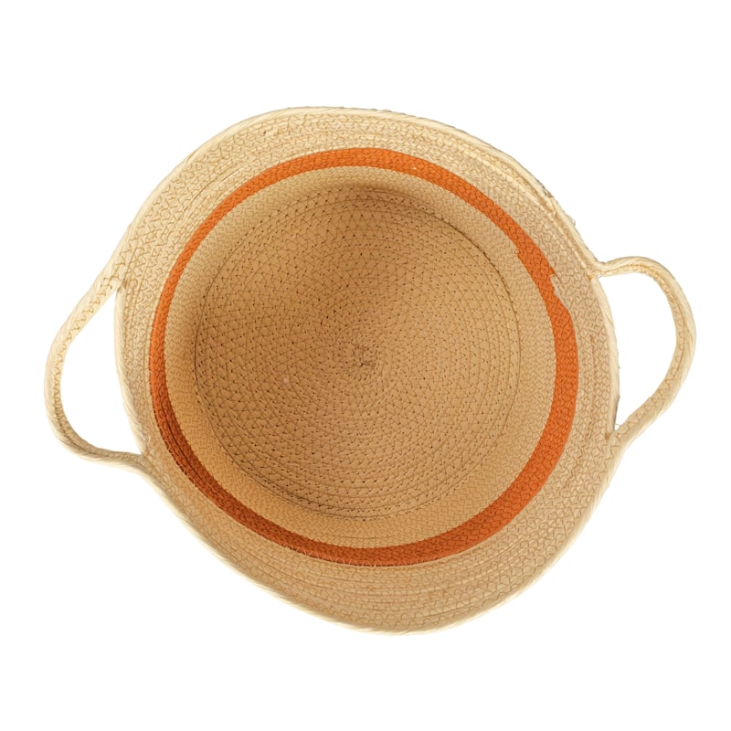 Household Essentials Handwoven Paper Rope Basket with Stripe and Handles