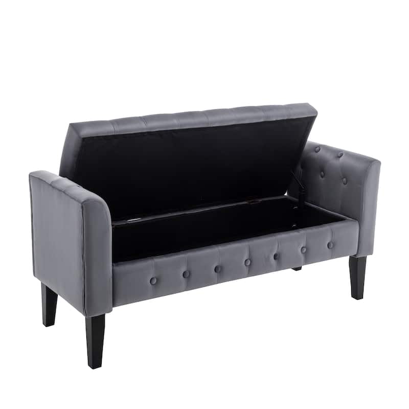 Porthos Home Brett Velvet Storage Bench with Rubberwood Legs