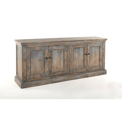 Miy Sideboard Buffet Cabinet, 4 Door, Antique Blue Pine Wood 83 Inch