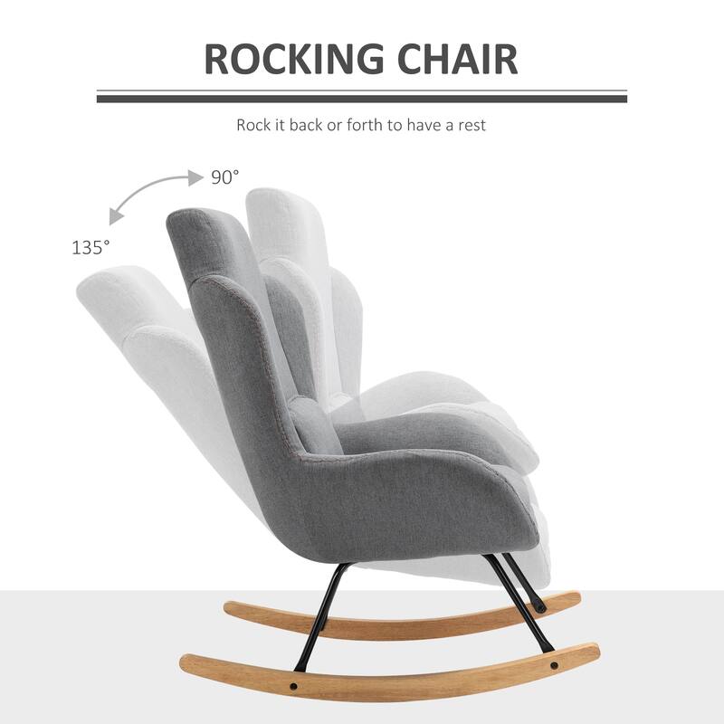 HOMCOM Modern Comfortable Relax Rocking Sofa Armchair Lounge Chair with Thick Padding Metal Frame Pillow Light Grey
