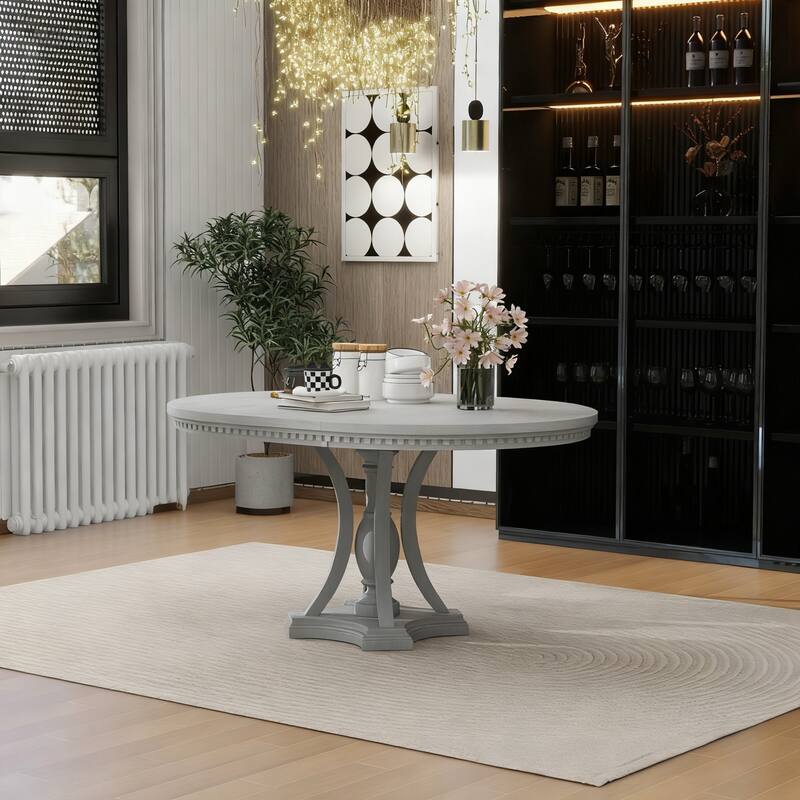 Roomfitters Extendable Oval Dining Table Set, 4 Upholstered Arm Chairs, 5-Piece Kitchen Furniture - Antique Gray